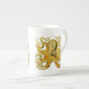 Vintage Ernst Haeckel-Oktopus in Gelb Prozellantasse