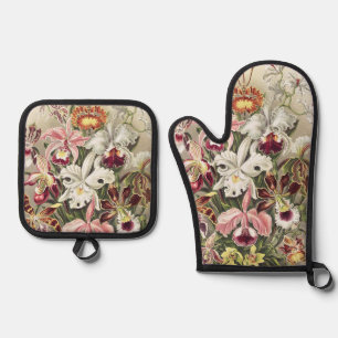 Vintage Ernst Haeckel Orchideen Botanischer Druck Ofenhandschuh & Topflappen-Set