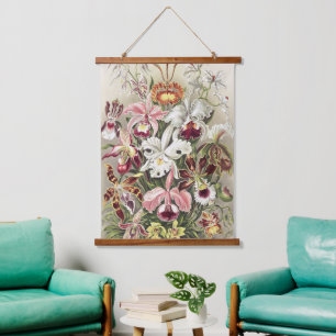 Vintage Ernst Haeckel Orchideen Botanischer Druck Wandteppich Mit Holzrahmen