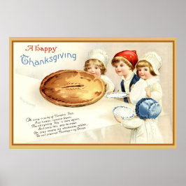 Vintage Erntedank Children & Pumpkin Pie Card Poster