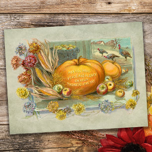 Vintage Erntedank Pumpkins, Obst und Blume Feiertagspostkarte