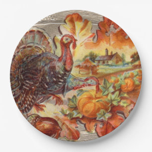 Vintage Erntedank-Truthahn-Ferienpapierplatte Pappteller