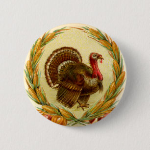 Vintage Erntedankfest Truthahn-Rundbutton Button