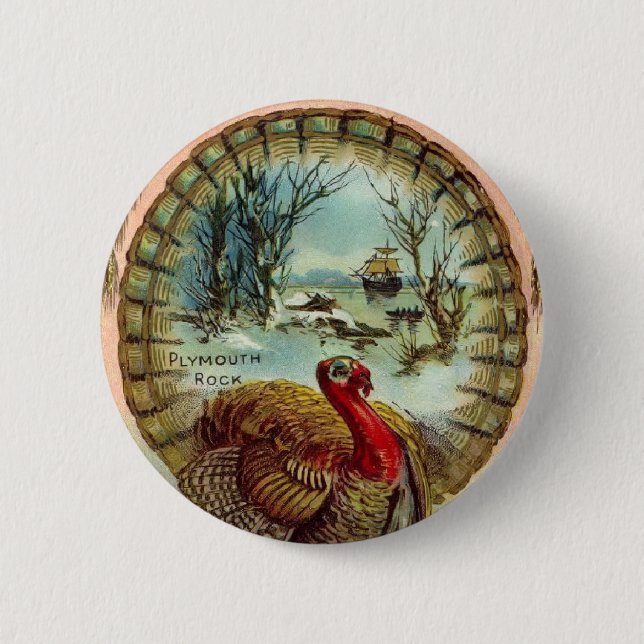 Vintage Erntedankfest Truthahn-Rundbutton Button (Vorderseite)