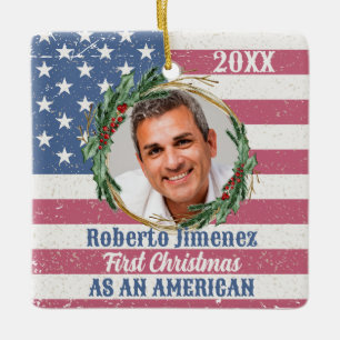 Vintage erste Weihnachtsfeier US-Bürger-Flagge Keramikornament