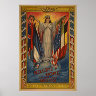 Vintage-Erster-Weltkrieg-Frieden-Gerechtigkeit-Fre Poster