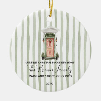 Vintage Erstes Weihnachten im neuen Zuhause grüne Keramik Ornament