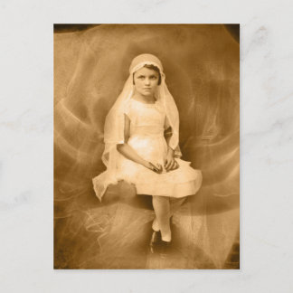 Vintage Erstkommunion Mädchen, Kleid, Schleier, Ro Postkarte