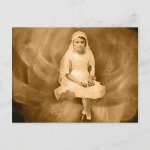 Vintage Erstkommunion Mädchen, Kleid, Schleier, Ro Postkarte
