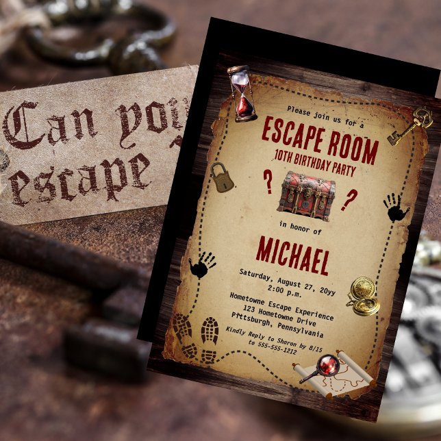 Vintage Escape Room Mystery Geburtstagsparty Einladung (Vintage Style Escape Room Mystery Birthday Party Invitation -- Kids or Adults)