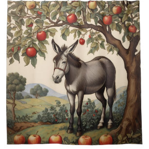 Vintage Esel unter einem Apfelbaum Duschvorhang