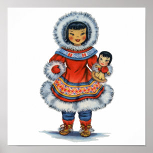 Vintage Eskimo-Traditionskleidung Poster
