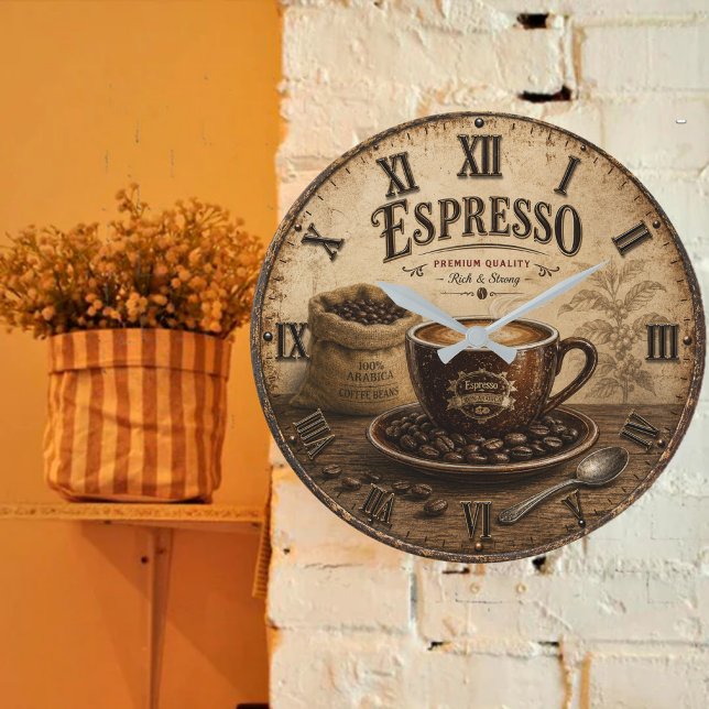 Vintage Espresso Coffee Große Wanduhr (Von Creator hochgeladen)