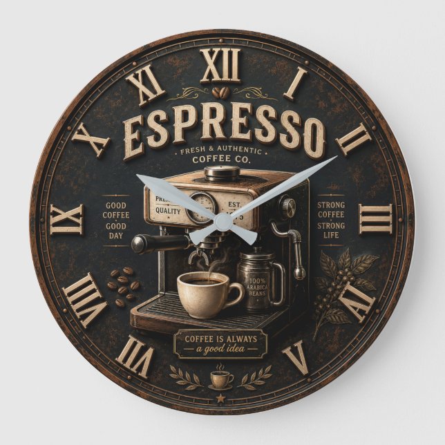 Vintage Espresso Coffee Machine  Große Wanduhr (Vorderseite)