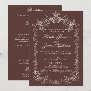 Vintage-Espresso-Old-Money-All-In-One-Hochzeit Einladung
