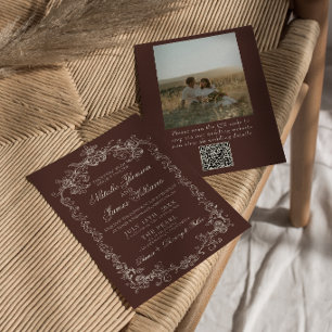 Vintage-Espresso-Old-Money-Foto-QR-Code-Hochzeit Einladung