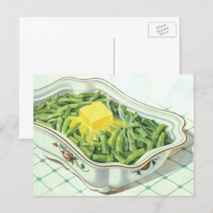 Vintage-Essen, Grüne-Bohnen-Auflauf mit Butter Postkarte