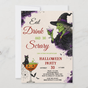 Vintage-Essen-Trinken-und-gruselig-Halloween-Party Einladung