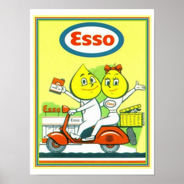 Vintage Esso-Benzinwerbung 12 x 16 Poster (Vorne)