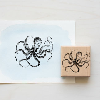 Vintage Etched Octopus Wooden Art Stamp Gummistempel