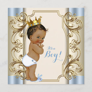 Vintage Ethnic Prince Blue and Gold Baby Dusche Einladung