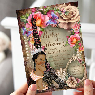 Vintage Ethnic Princess Paris Babydusche Einladung