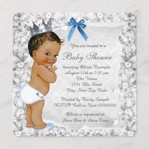 Vintage Ethnischer Prinz Blau und Grau Baby Shower Einladung