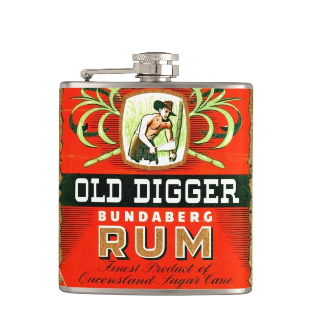 Vintage Etikett einer alten Digger-Rum-Whisky-Flas Flachmann (Vorderseite)