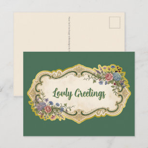 Vintage Etikett mit farbigen Blumen 7 Postkarte
