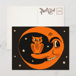 Vintage-Eule auf dem Mond Postkarte