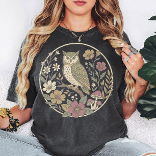 Vintage-Eule-Blumen-Pilz-Kreis-Kunst T-Shirt