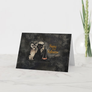 Vintage Eule & Katze Halloween Karte