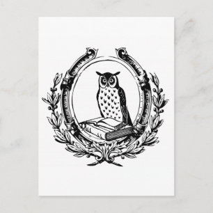 Vintage-Eule-und-Buch-Exlibris Postkarte
