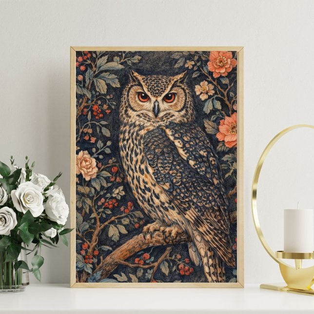 Vintage-Eulen-Blumen-Kunstposter | Waldvogel Poster (Von Creator hochgeladen)