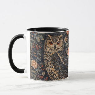 Vintage-Eulen-Blumenkunstposter Waldvogel Tasse