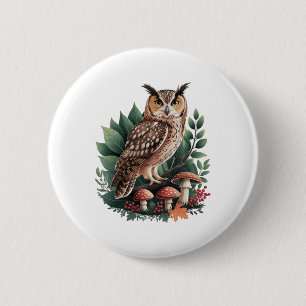 Vintage-Eulen-Cottagecore-Ästhetik-Pilz-Aufkleber Button