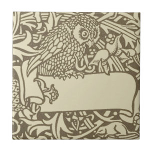 Vintage-Eulen-Exlibris Arts and Crafts Walter Cran Fliese