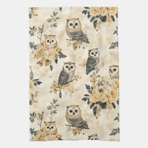 Vintage Eulen & Florales Botanisches Muster (10) Geschirrtuch