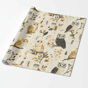 Vintage Eulen & Florales Botanisches Muster (2) Geschenkpapier