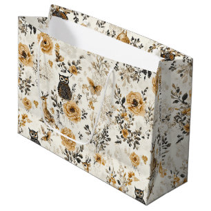 Vintage Eulen & Florales Botanisches Muster (3) Große Geschenktüte