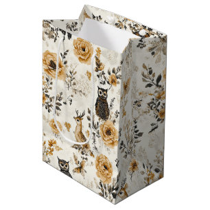 Vintage Eulen & Florales Botanisches Muster (3) Mittlere Geschenktüte