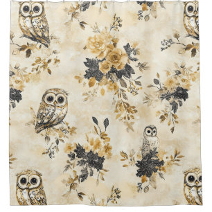 Vintage Eulen & Florales Botanisches Muster (4) Duschvorhang