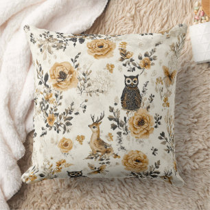 Vintage Eulen & Florales Botanisches Muster (4) Kissen