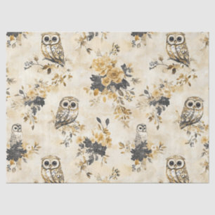 Vintage Eulen & Florales Botanisches Muster (4) Seidenpapier