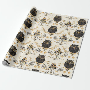 Vintage Eulen & Florales Botanisches Muster (5) Geschenkpapier