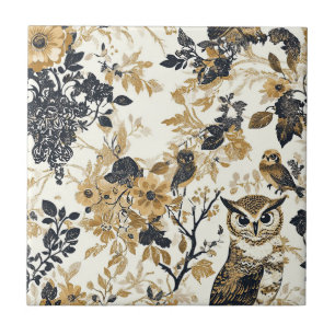 Vintage Eulen & Florales Botanisches Muster (7) Fliese