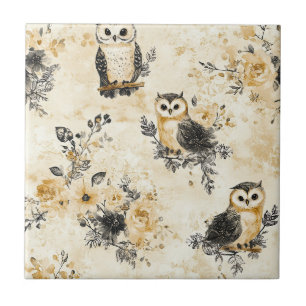 Vintage Eulen & Florales Botanisches Muster (8) Fliese
