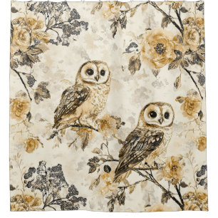 Vintage Eulen & Florales Botanisches Muster (9) Duschvorhang