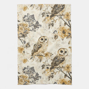 Vintage Eulen & Florales Botanisches Muster (9) Geschirrtuch