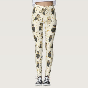 Vintage Eulen & Florales Botanisches Muster Leggings
